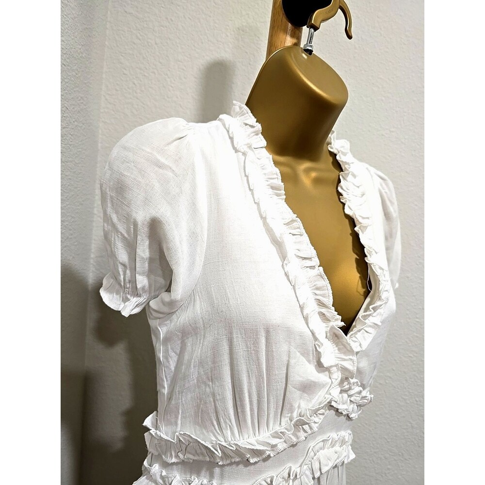 White Y2K Babydoll Tiered Dress Small Puff Sleeve Cottage Bachelorette Sorority